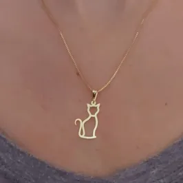 Pingente Gatinho em Banho de Ouro 18K