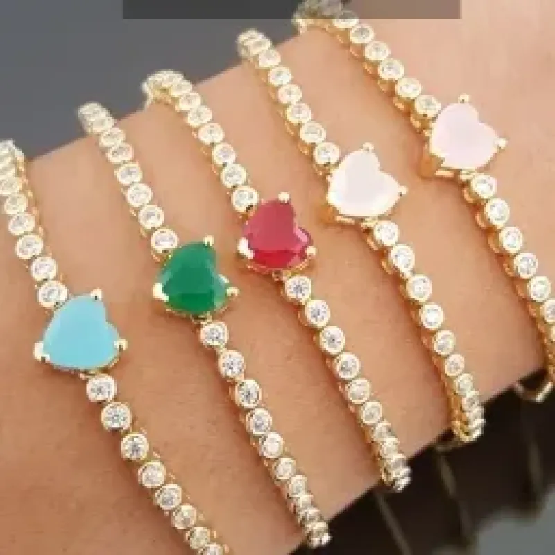 Pulseira Ajustável Coração com Zircônias